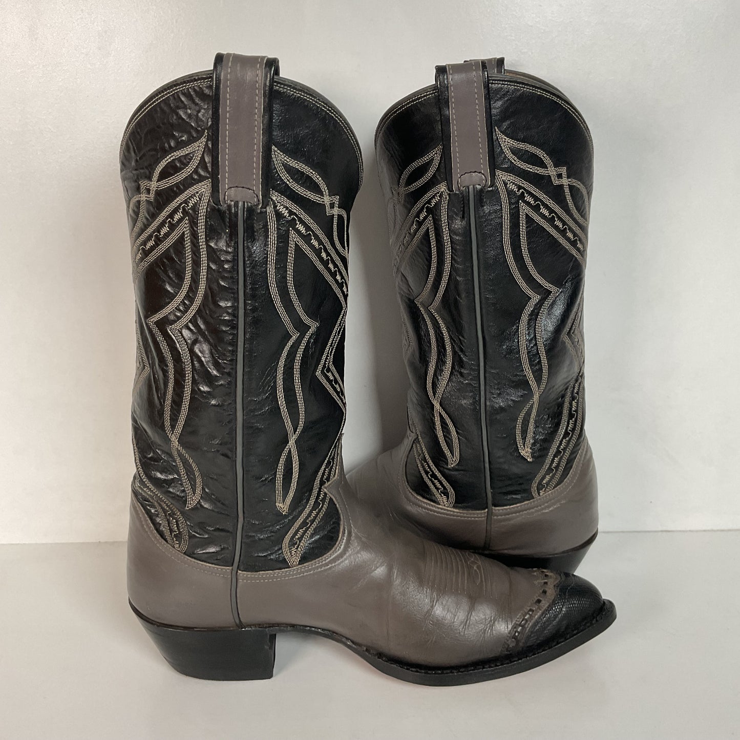 Vintage Tony Lama Grey Lizard Wingtip Cowboy Boots 9 D Gold Label Recraft