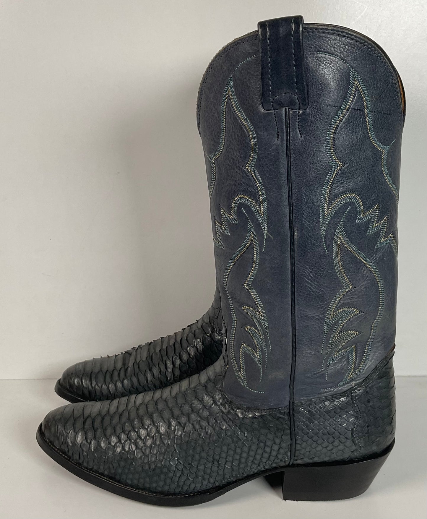 Vintage Nocona Dark Blue Python Snakeskin Cowboy Boots 12 D USA Made