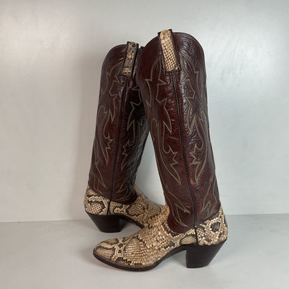 Vintage Dan Post Tall Python Cowgirl Boots 7.5 C USA Made Front Cut