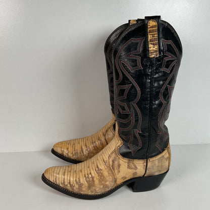 Vintage Dan Post Teju Lizard Cowbpy Boots | Natural Cut | USA Made | Men’s 7.5 D