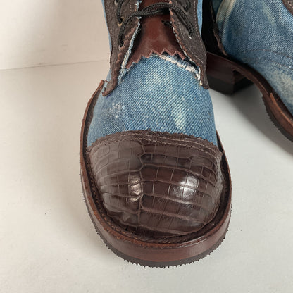 Denim Packer Boots | Caiman Cap Toe | Shark Skin Collar | Men’s 8 | Women’s 9.5