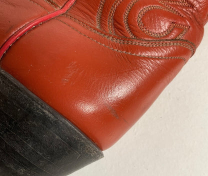 Vintage Tony Lama Burnt Orange Cowgirl Boots 6.5 C Tooled Inlay