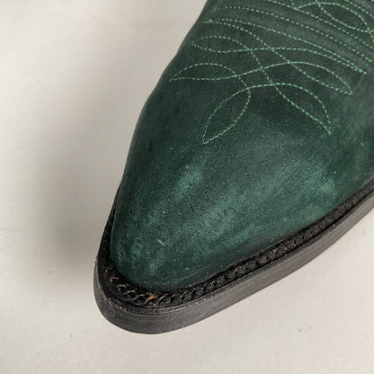 Vintage Nocona Wild Boar Cowboy Boots | Pig Skin Suede | Emerald Green | Men’s 11 E