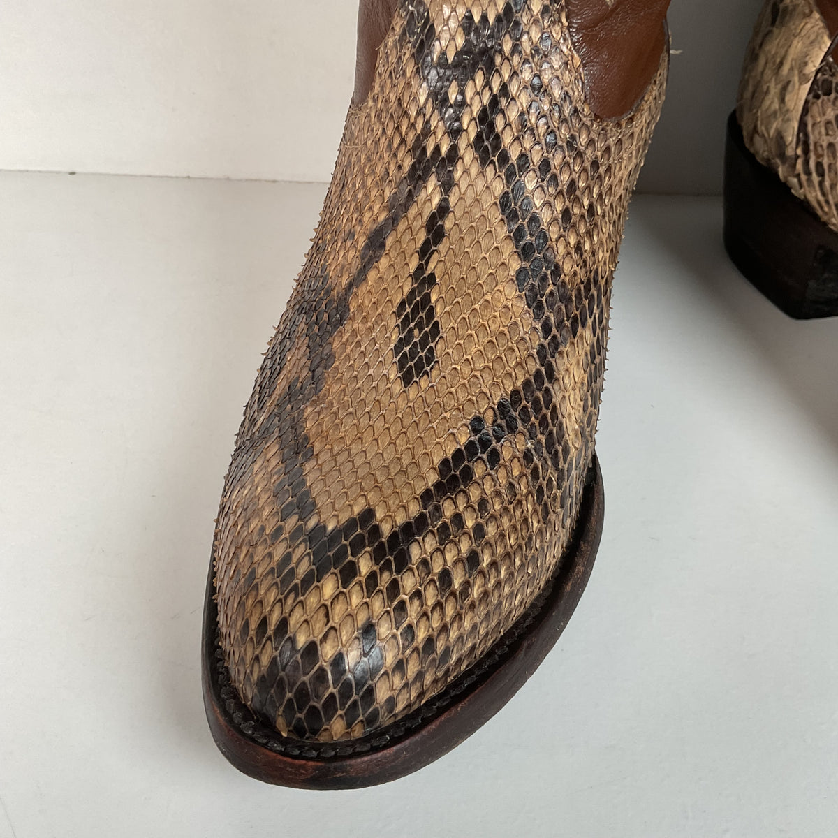 Vintage Longhorn Cowboy Boots | Python Snakeskin | Tooled Overlays | Men’s 9 D