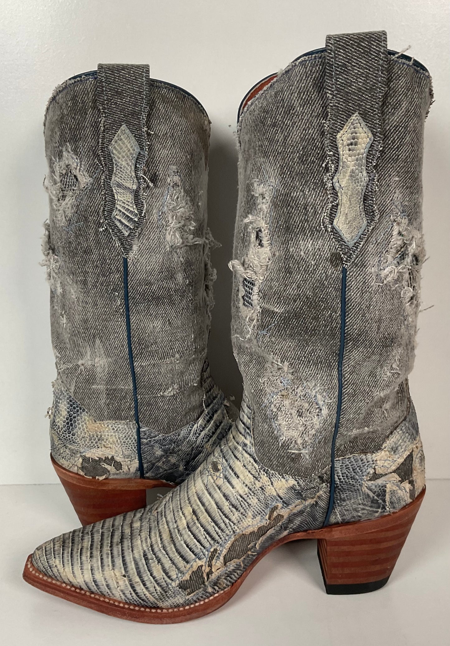 Dan Post Buckshot Denim-Lizard Cowgirl Boots 7.5 M Halloween Zombie