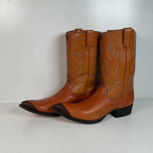1960s Cowtown Handmade Cowboy Boots 13 D Pumpkin Orange Lizard Wingtip