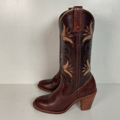 Vintage Dingo Acme Tulip Cowgirl Boots 6 M Tooled USA Made