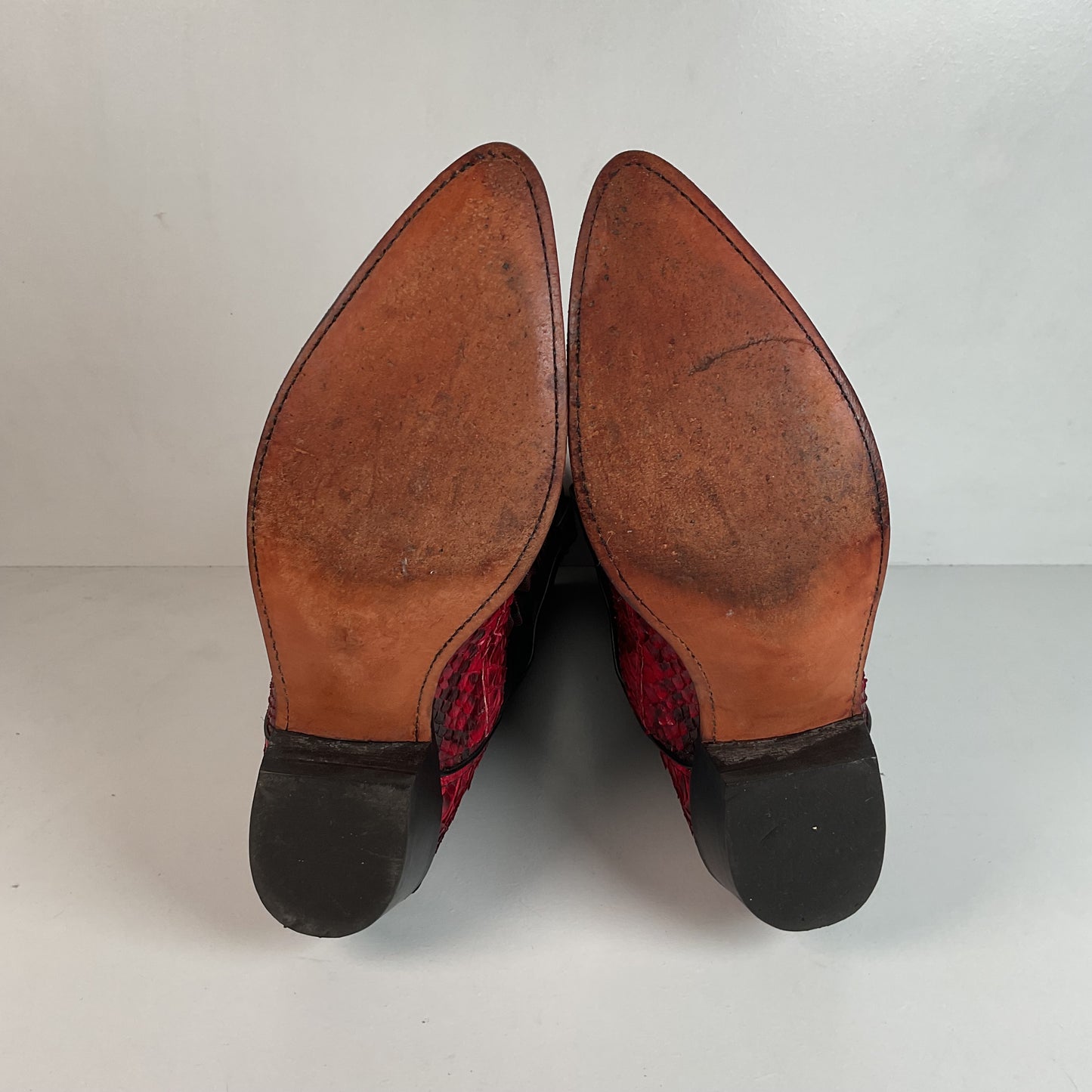Vintage Red Python Snakeskin Cowboy Boots 11 D USA Made Front Cut