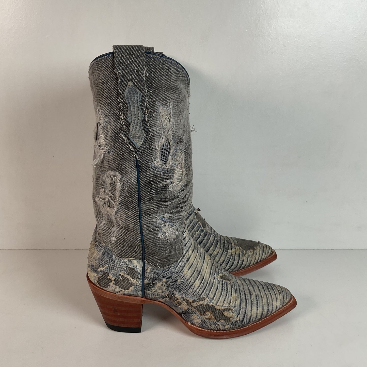 Dan Post Buckshot Lizard Cowgirl Boots 7.5 M Halloween Denim