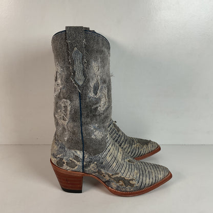 Dan Post Buckshot Lizard Cowgirl Boots 7.5 M Halloween Denim