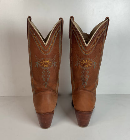 Vintage Dingo Acme Nubuck Suede Cowgirl Boots 8 M Dream Catcher Stitching