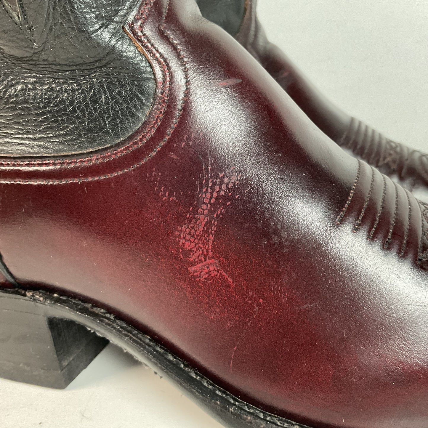 Vintage Dan Post Black Cherry Cowboy Boots — Tooled Inlay — 11 D