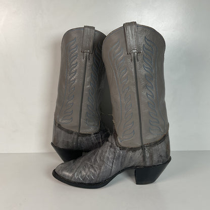 Vintage Tony Lama Exotic Grey Eel Cowboy Boots 9.5 EEE Gold Label USA Made