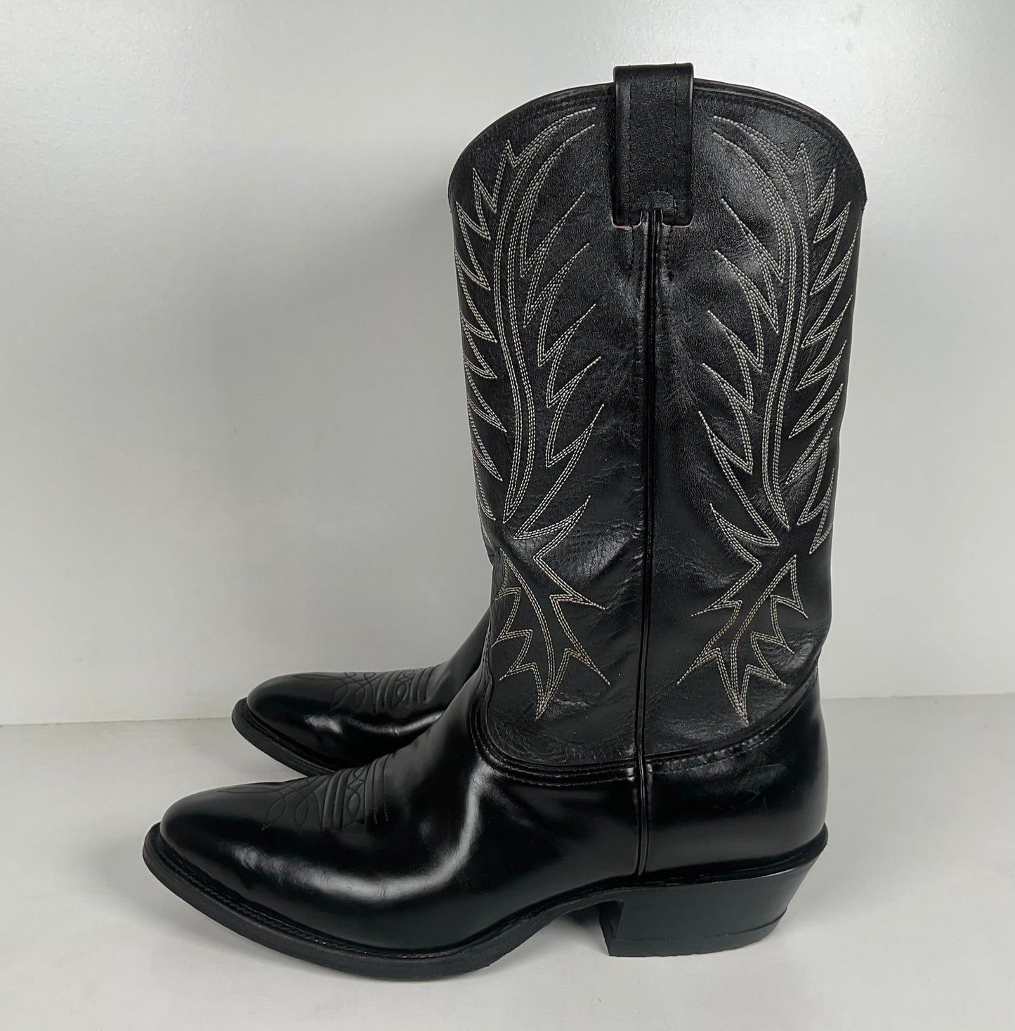 Vintage Nocona Cowboy Boots | Glossy Black Veal | USA Made | Men’s 9.5 EE