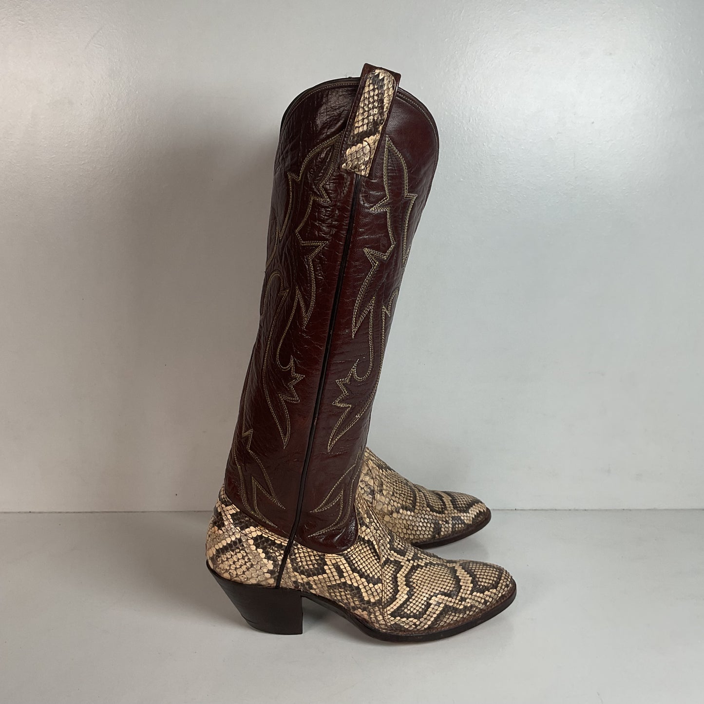 Vintage Dan Post Tall Python Cowgirl Boots 7.5 C USA Made Reticulated