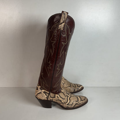Vintage Dan Post Tall Python Cowgirl Boots 7.5 C USA Made Reticulated