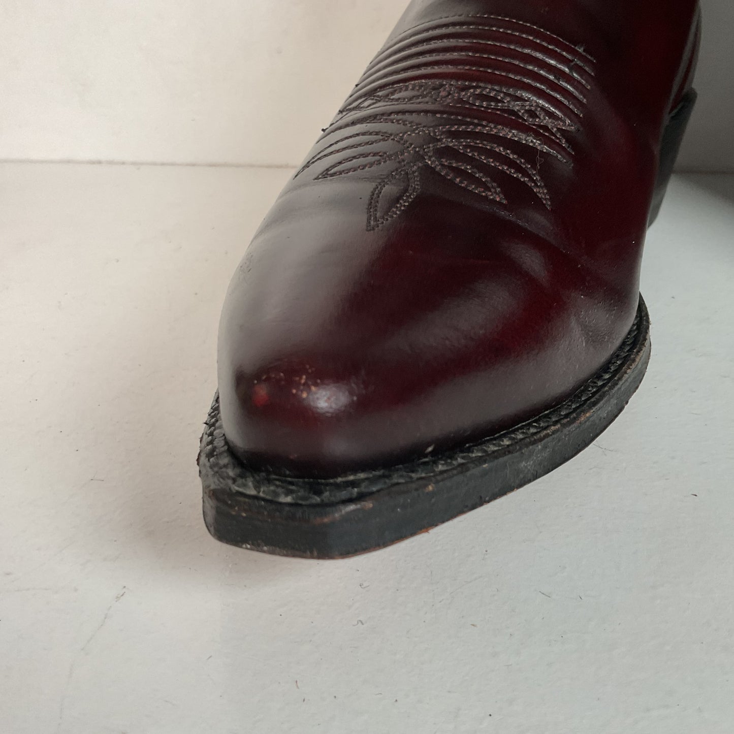 Vintage Dan Post Black Cherry Cowboy Boots — Tooled Inlay — 11 D