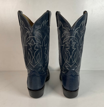 Vintage Tony Lama Navy Blue Ostrich Cowboy Boots 11.5 B Black Label Wingtip