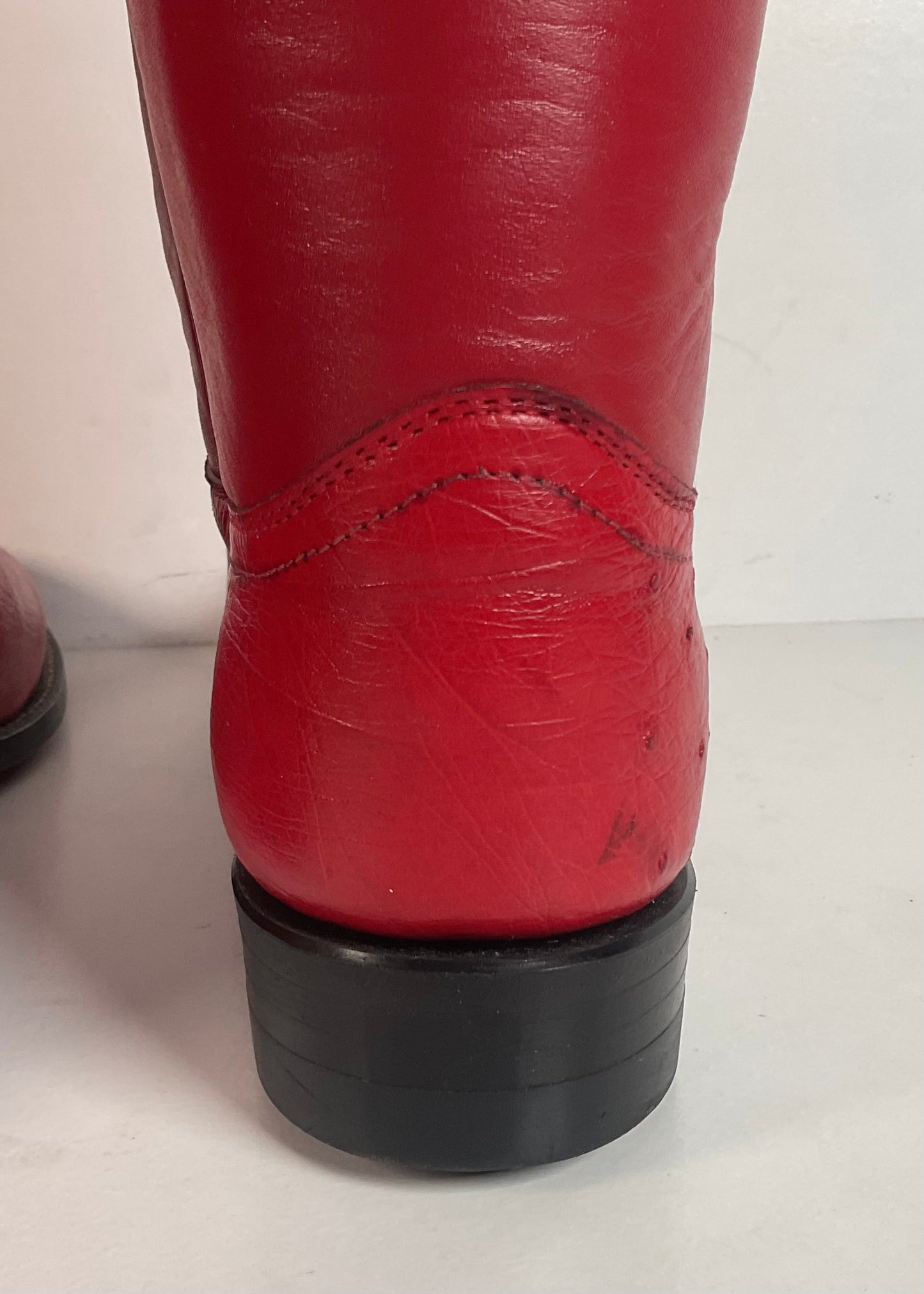 Justin Smooth Ostrich Roper Boots | Exotic | USA Made | Ruby Red | Women’s 7 B