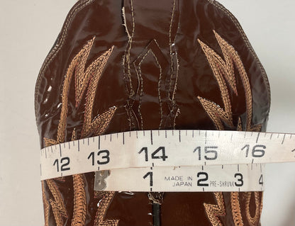 Lucchese 2000 Patent Leather Cowgirl Boots | Square Toe | Brown | USA Made | 6.5 C
