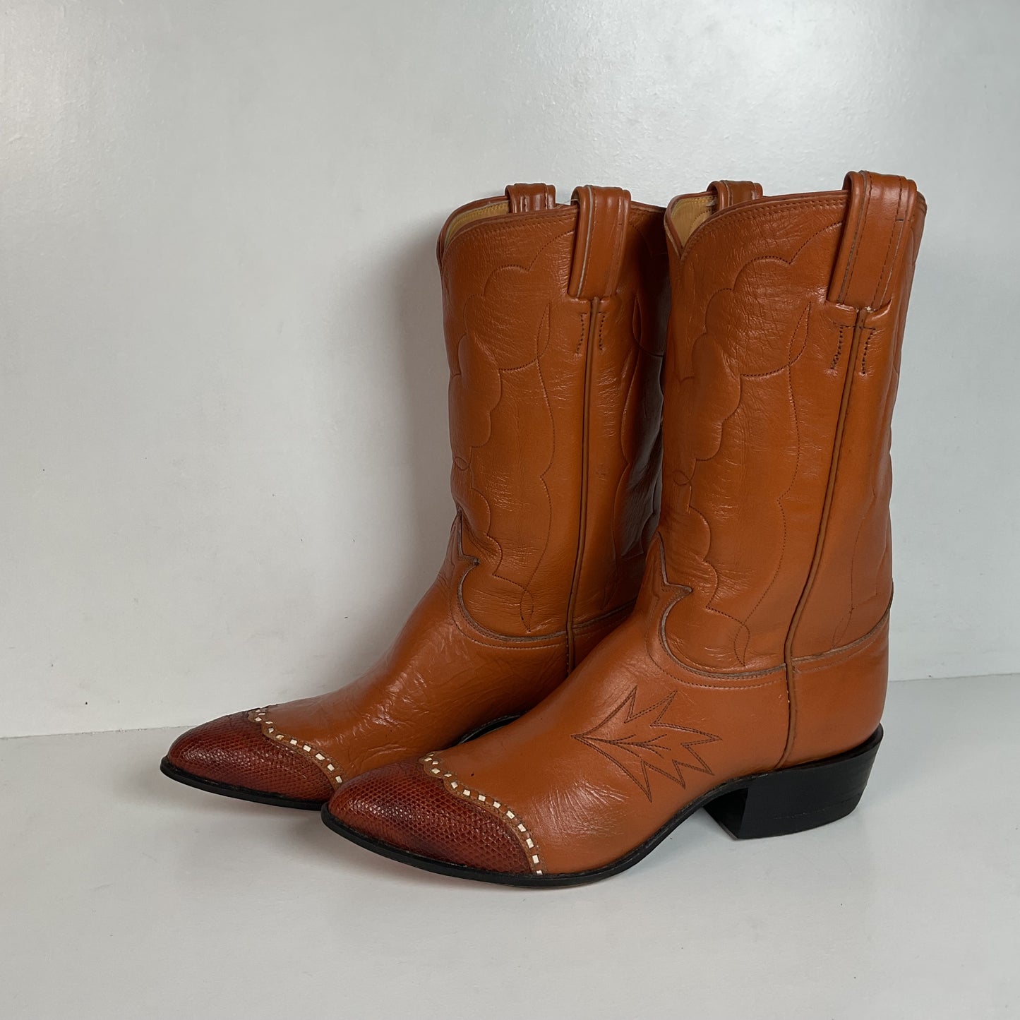 Vintage Tony Lama Maple Leaf Cowboy Boots | Lizard Tip | Narrow | Men’s 8 | Women’s 9