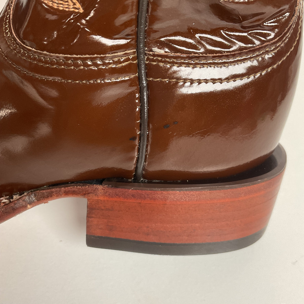 Lucchese 2000 Patent Leather Cowgirl Boots | Square Toe | Brown | USA Made | 6.5 C