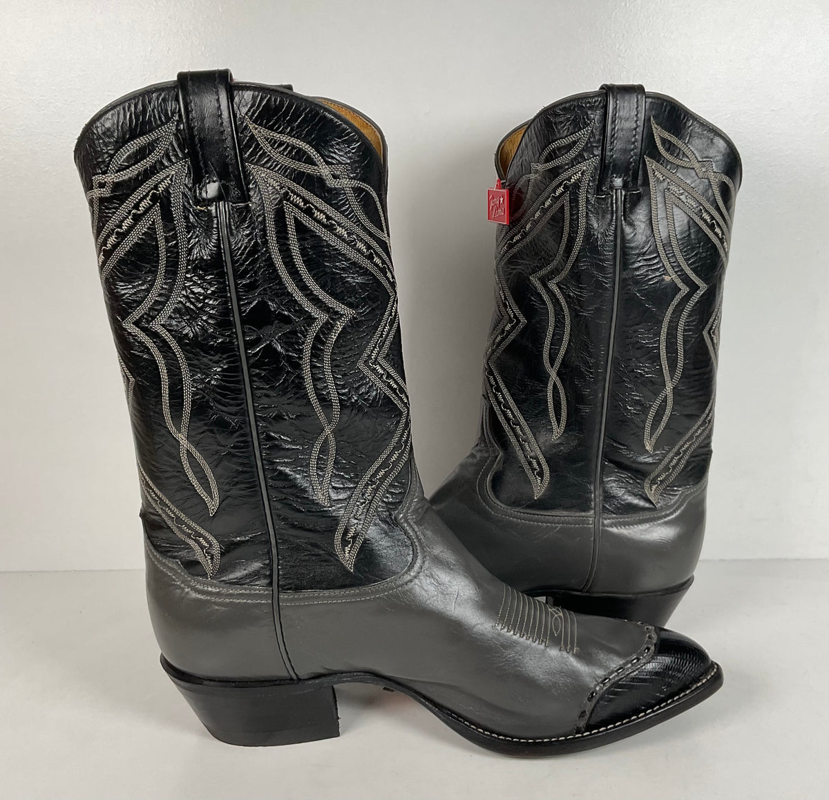 Vintage Tony Lama Lizard Wingtip Cowboy Boots | Charcoal Grey | Men’s 11.5 EE