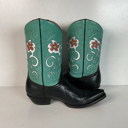 Old Gringo Turquoise Pee Wee Cowgirl Boots 7 B Tooled Flower Inlay Shorty