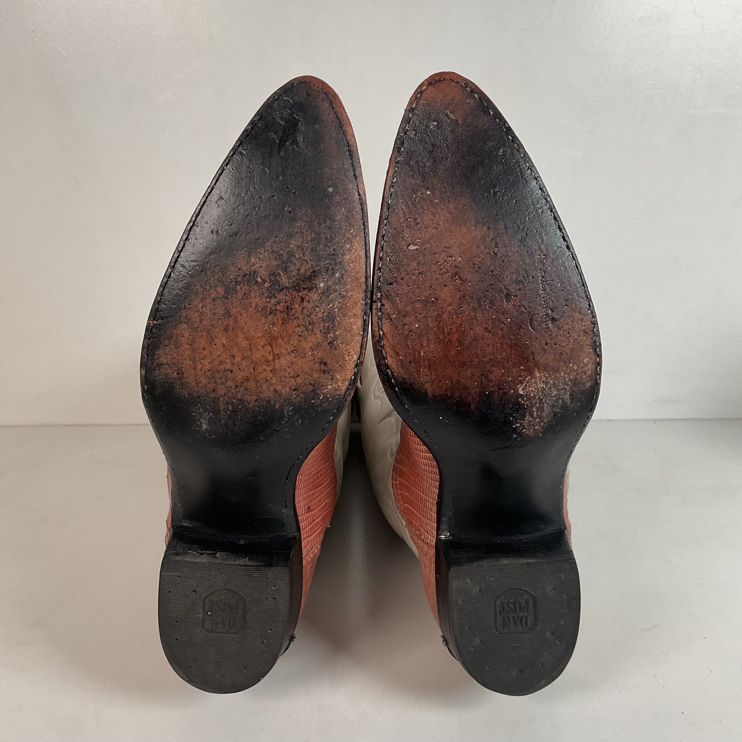 Vintage Dan Post Peach Cowgirl Boots 10 Lizard Vamp USA Made