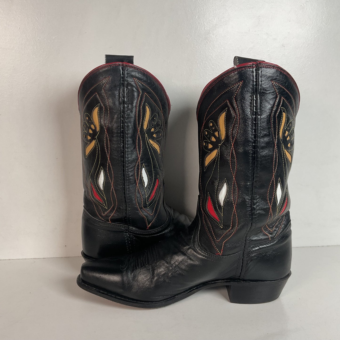 Acme Pee Wee Cowgirl Boots 10 M Tooled Tulip Inlay