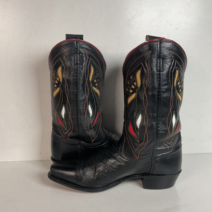 Acme Pee Wee Cowgirl Boots 10 M Tooled Tulip Inlay