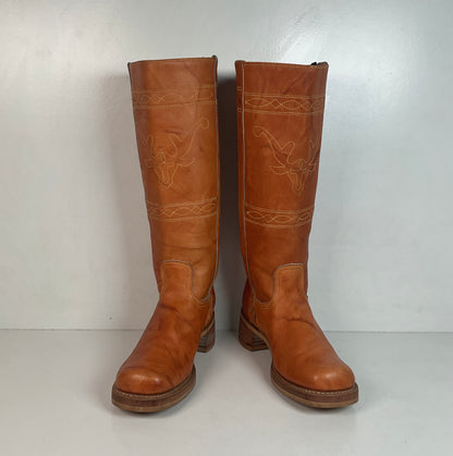 Vintage Women’s Longhorn Campus Boots 8 M USA Made Chunky