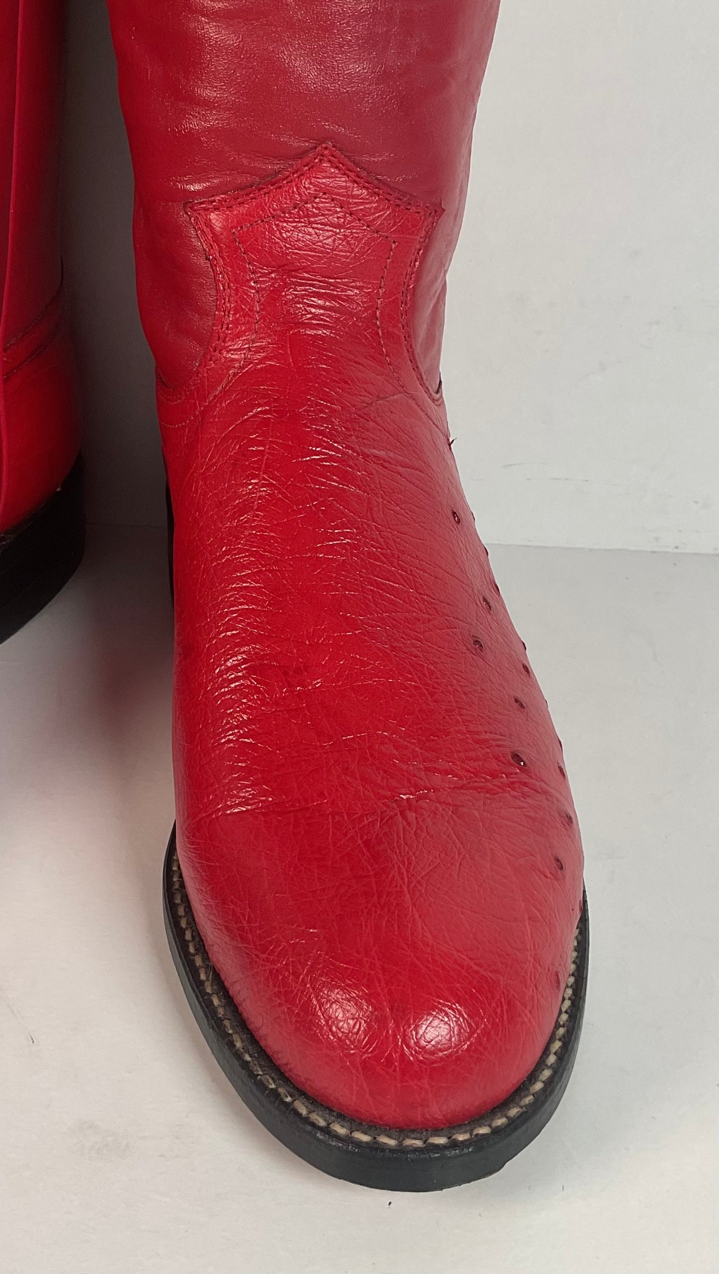 Justin Smooth Ostrich Roper Boots | Exotic | USA Made | Ruby Red | Women’s 7 B