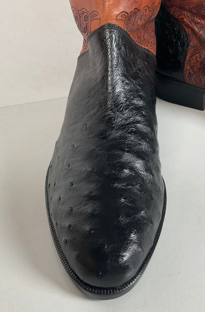 Vintage Lorenzo Banfi Ostrich Quill Bucket Boots | Tooled | Exotic | Men’s 9 M