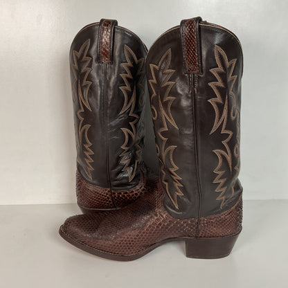 Vintage Dan Post Brown Front Cut Python Cowboy Boots 9.5 D Snakeskin USA Made