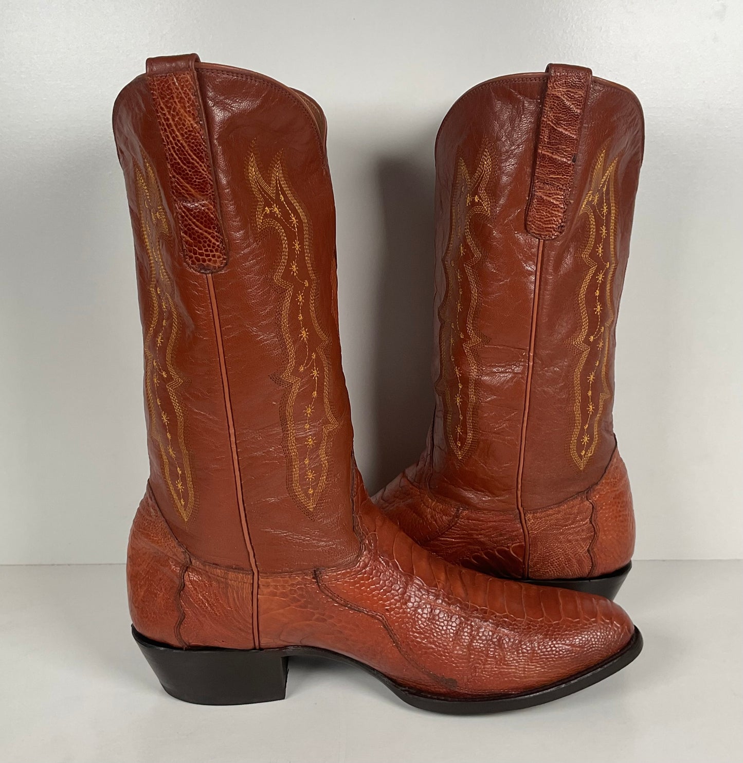 Vintage Longhorn Ostrich Leg Cowboy Boots | Exotic | Tooled Inlays | Men’s 13 D