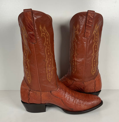 Vintage Longhorn Ostrich Leg Cowboy Boots | Exotic | Tooled Inlays | Men’s 13 D