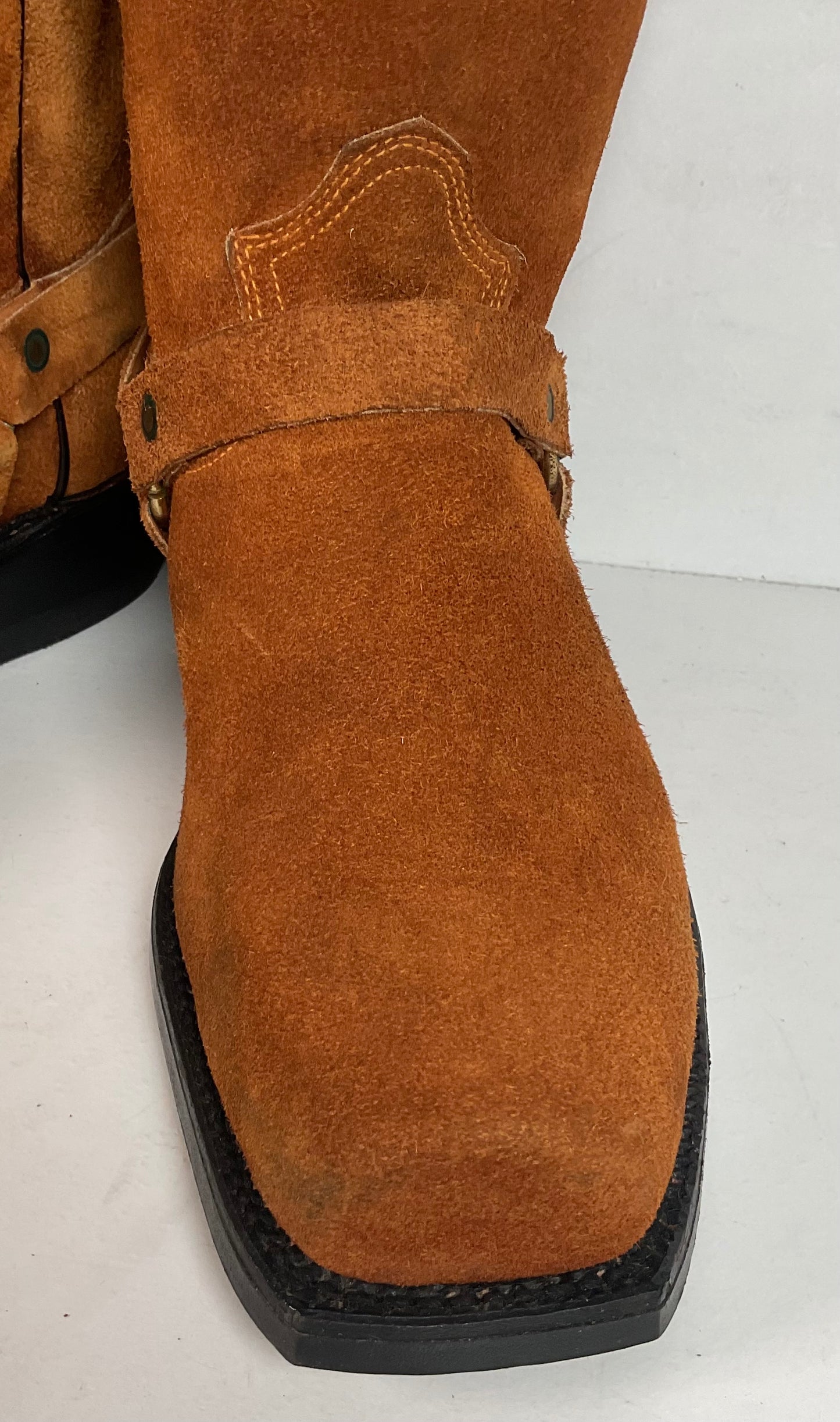 1970s Texas Suede Harness Boots 9 D USA Made Rough Out