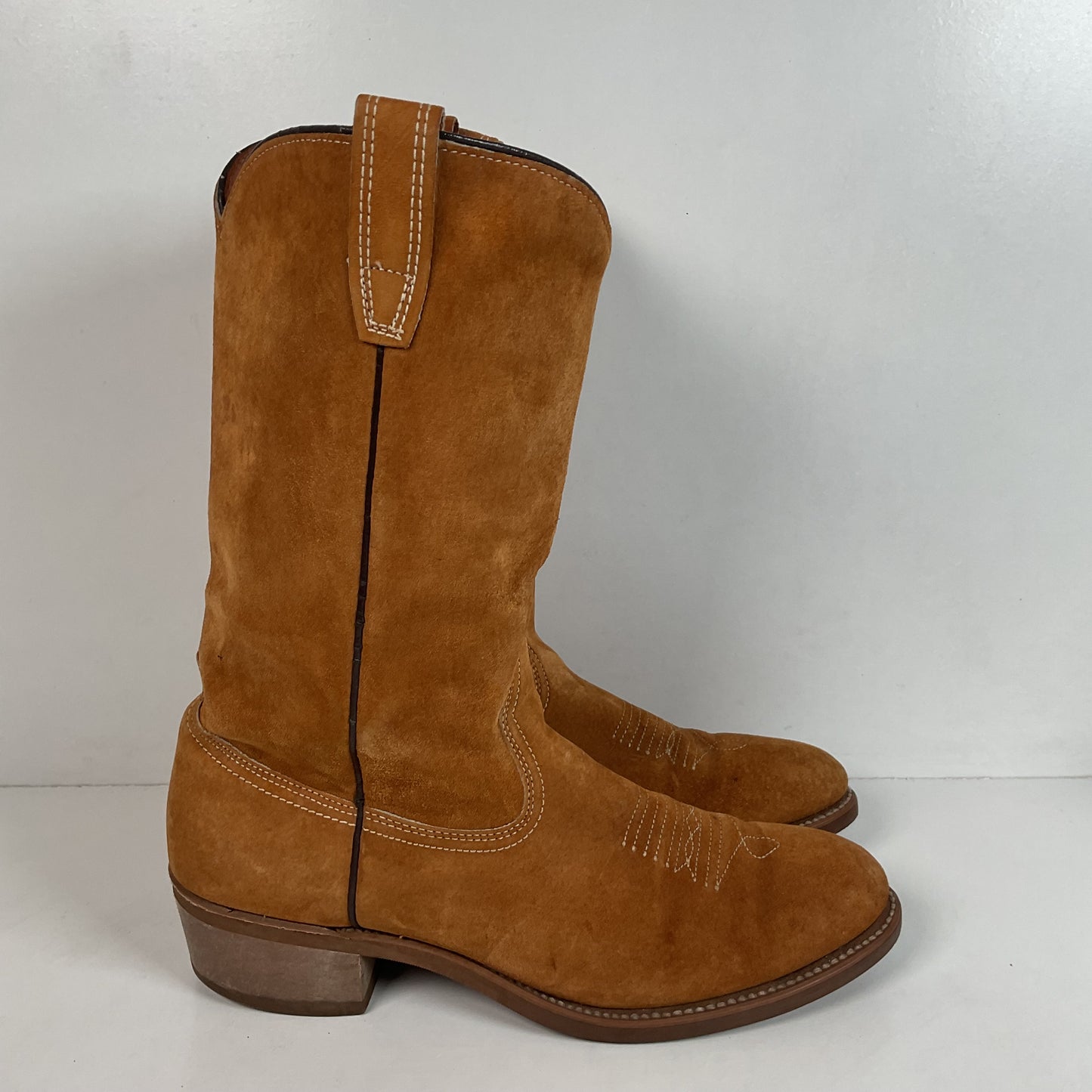 Vintage Wolverine Full Suede Cowgirl Boots 8 M Harvest Wheat Vibram