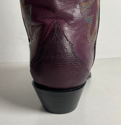 Vintage Larry Mahan Tall Purple Cowgirl Boots 8.5 B USA Made Lizard Teju