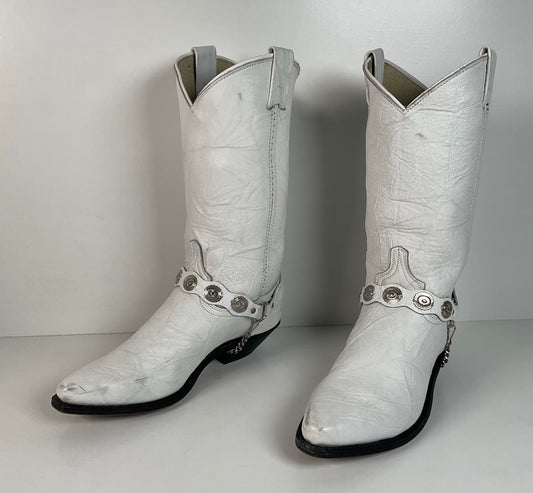 Vintage Abilene Western Harness Boots | USA Made | Wedding White | Women’s 7.5 M