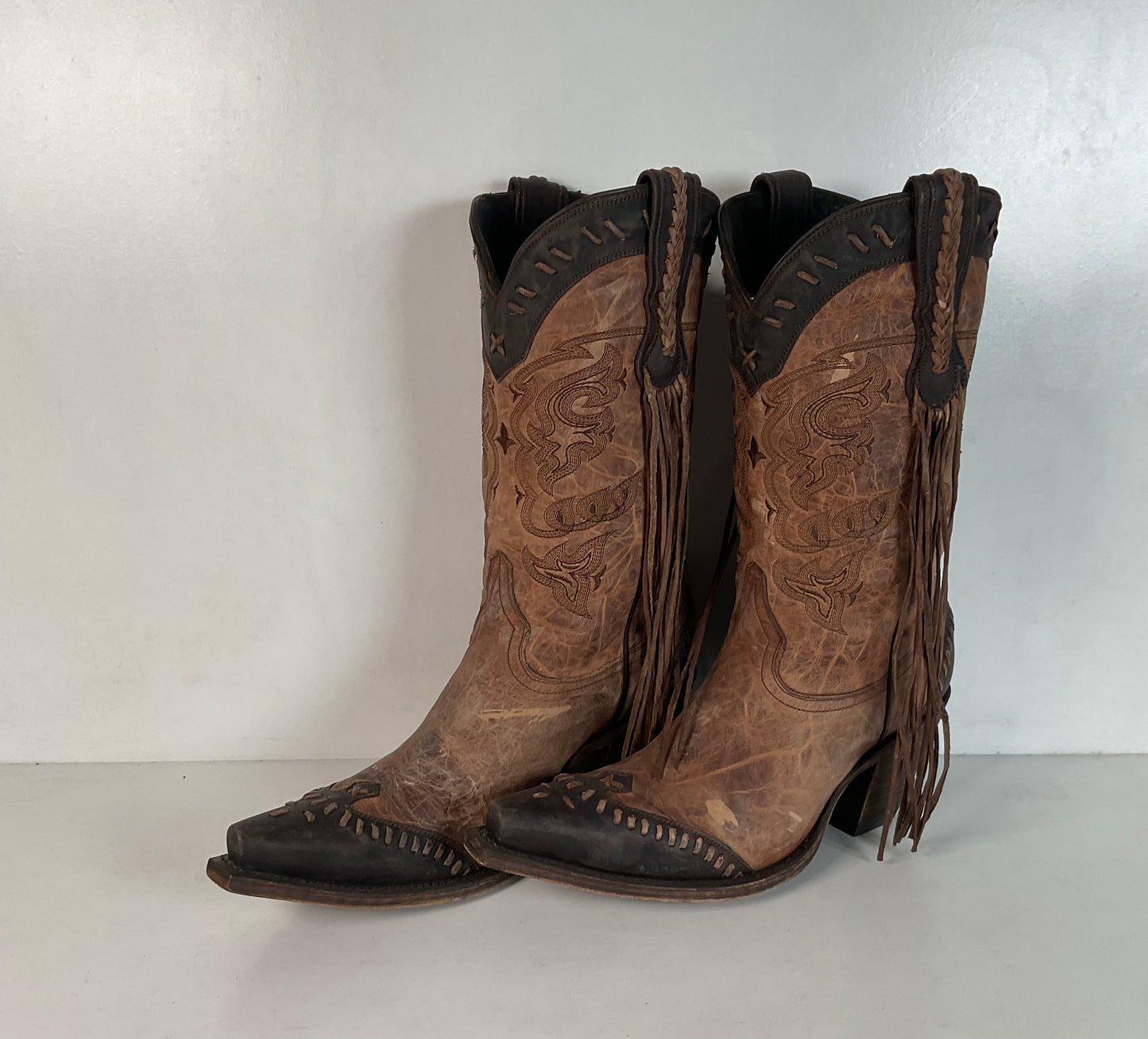 Lucchese Tucson Fringe Cowgirl Boots 9 B Wingtip