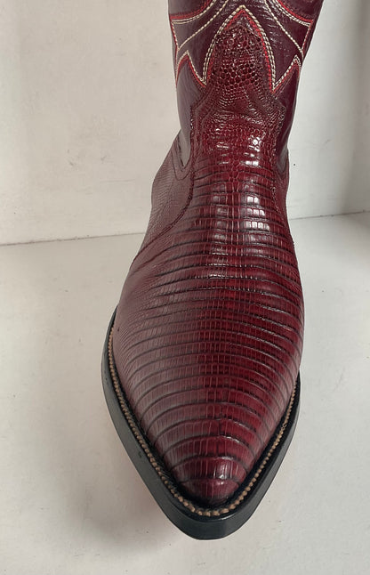 Silvertown Lizard Cowboy Boots | Cranberry Red | Men’s 7.5 C | Women’s 8.5