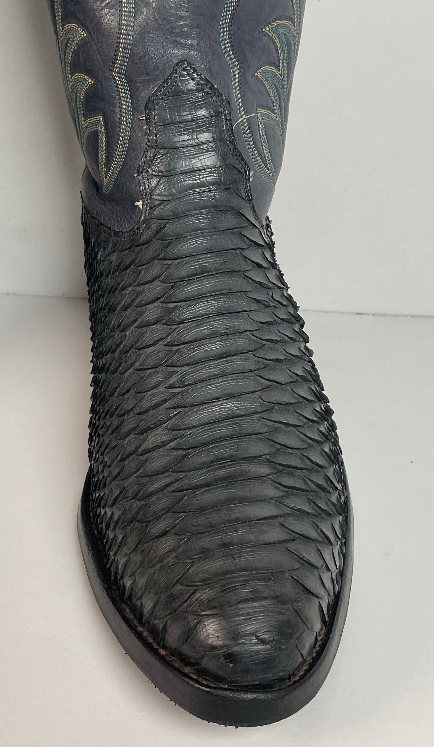 Vintage Nocona Dark Blue Python Snakeskin Cowboy Boots 12 D USA Made