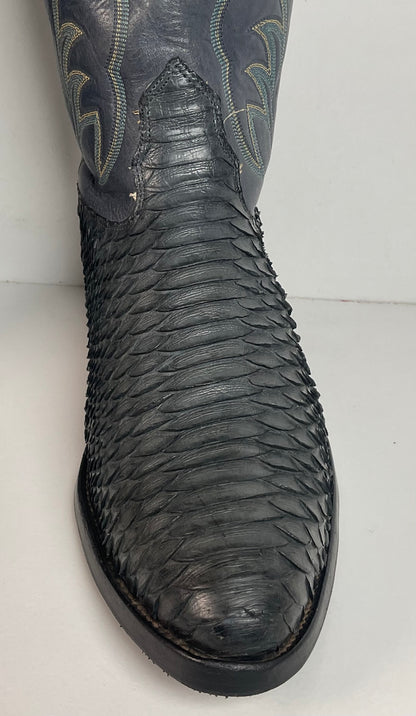 Vintage Nocona Dark Blue Python Snakeskin Cowboy Boots 12 D USA Made
