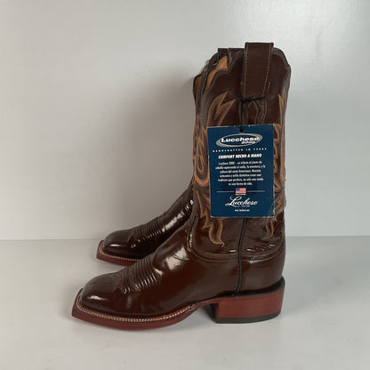 Lucchese 2000 Patent Leather Cowgirl Boots | Square Toe | Brown | USA Made | 6.5