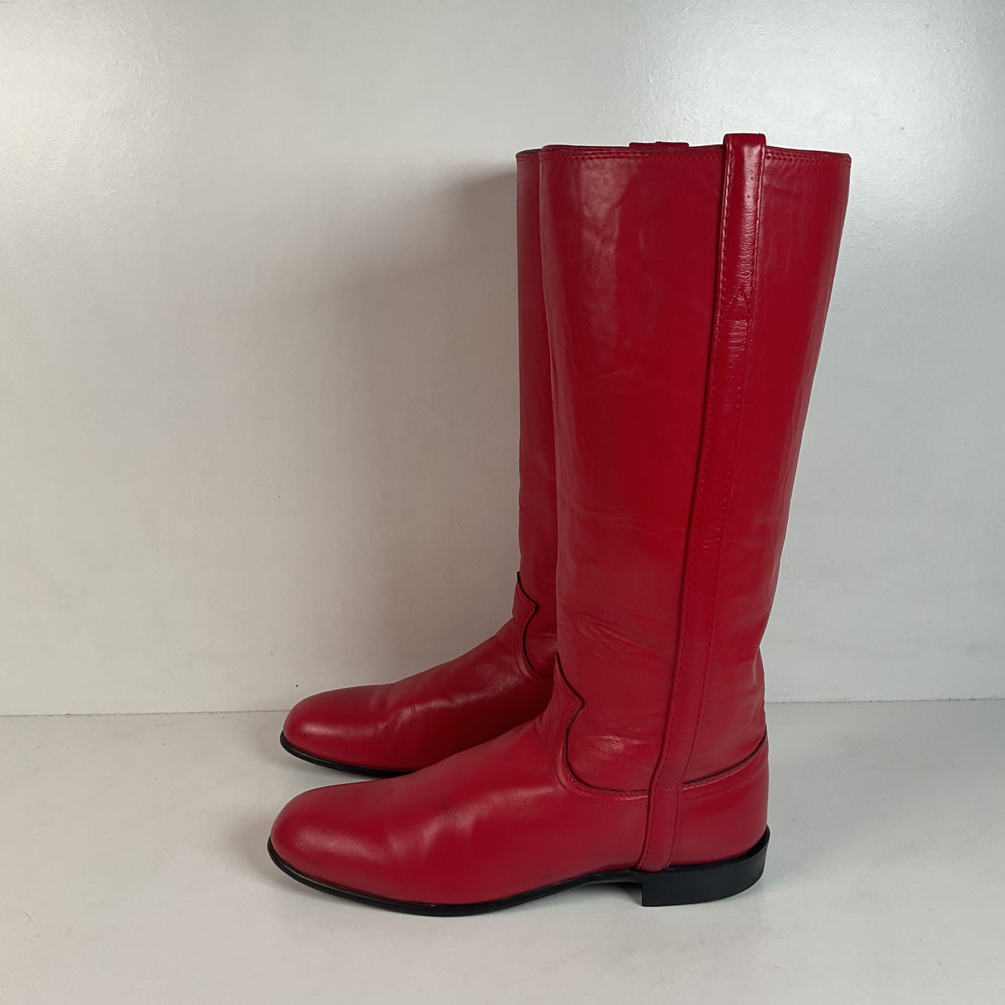 Vintage Justin Ruby Red Riding Boots 8.5 AA (Extra Narrow) USA Made Campus