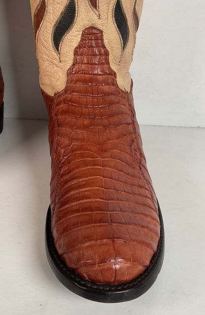 Tony Lama Royal Caiman Cowgirl Boots 7.5 M Belly Cut Tooled