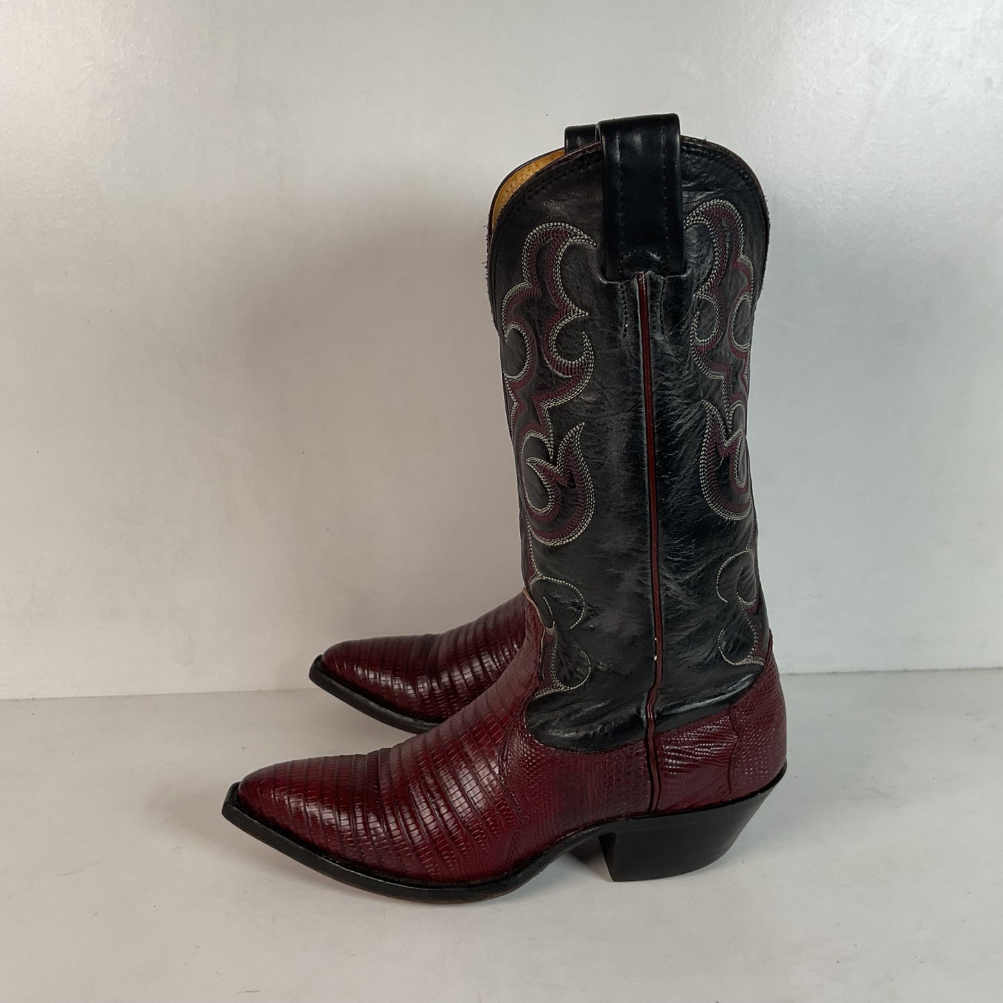 Vintage Nocona Plum Leather Cowgirl Boots 4 B Lizard Vamp