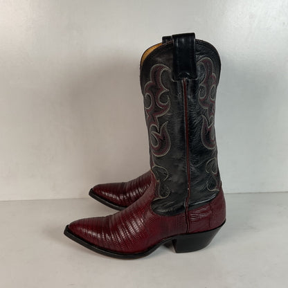 Vintage Nocona Plum Leather Cowgirl Boots 4 B Lizard Vamp